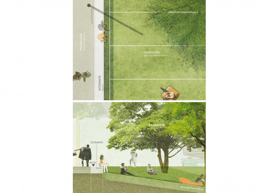 Detail 2 - Liegewiese | Grundriss + Schnittansicht