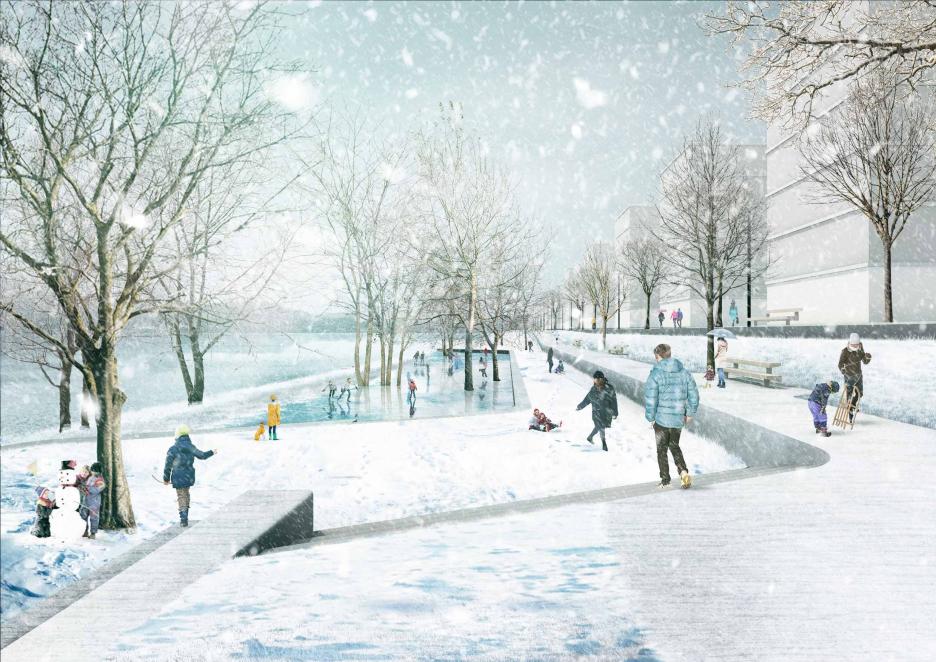 Die neuen Auenterrassen im Schnee