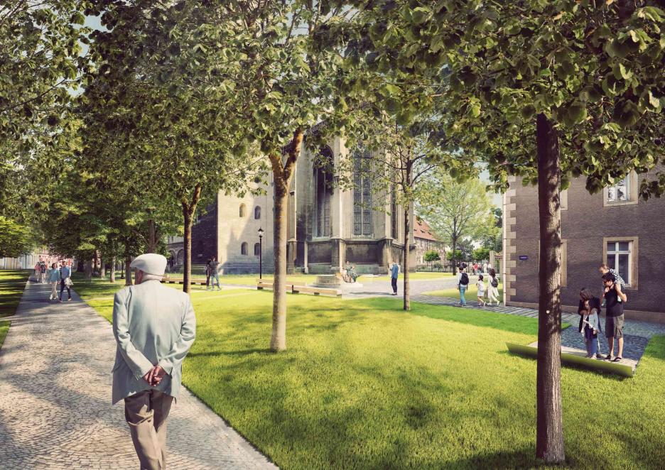 Perspektive "Blick durch die historische Lindenallee über den Domplatz West"